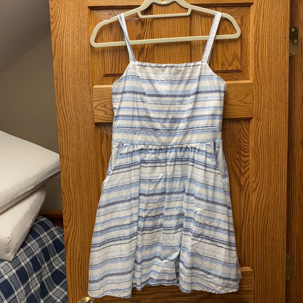 Blue and white striped dress